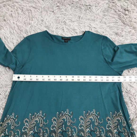 J. Jill Gorgeous Wearever Teal Paisley-Border Long Tunic Petite M PM NWT - Picture 6 of 8